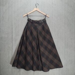 Plaid Wool Blend A-Line Midi Skirt-Gray-Red-Black-Yellow-Sz S